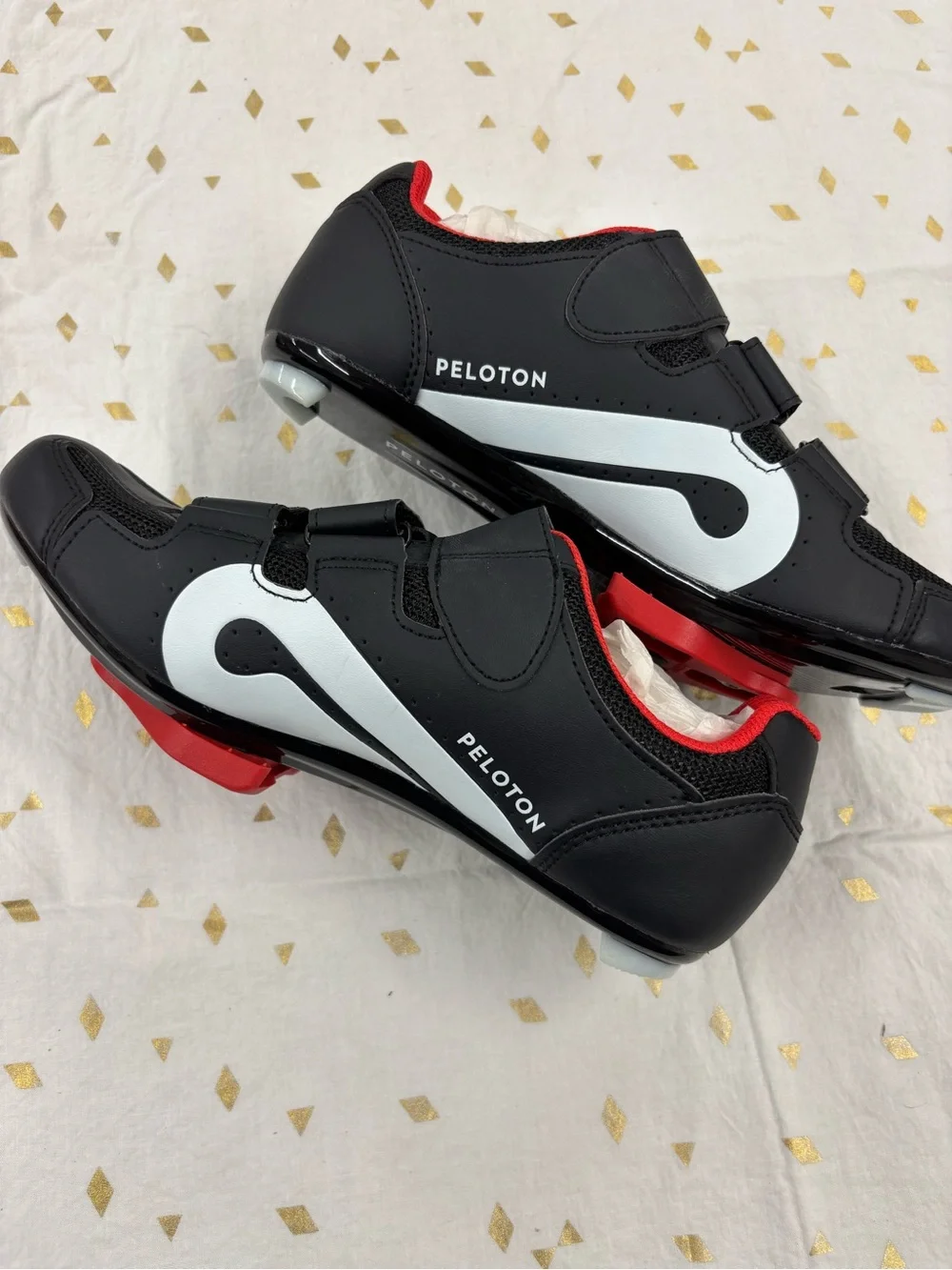 Peloton Women’s Black and  White and Red Cycling Sneakers